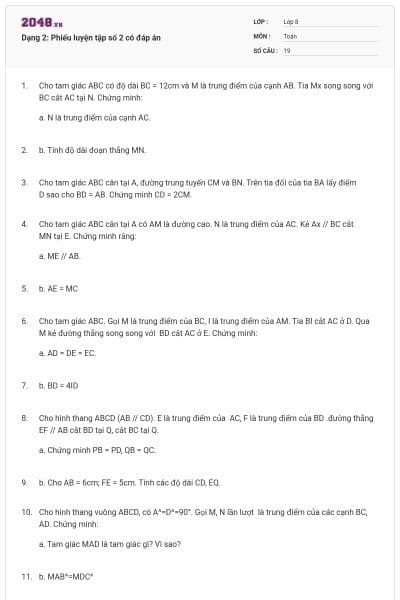 Dạng 2: Phiếu luyện tập số 2 có đáp án