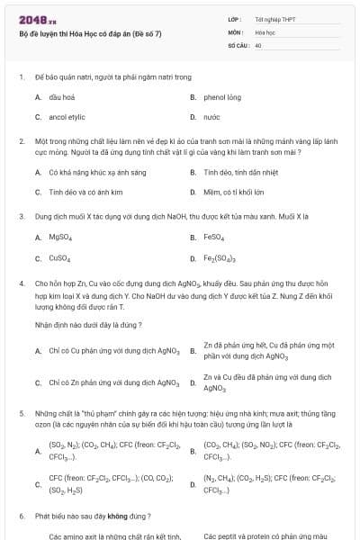 Bộ đề luyện thi Hóa Học có đáp án (Đề số 7)