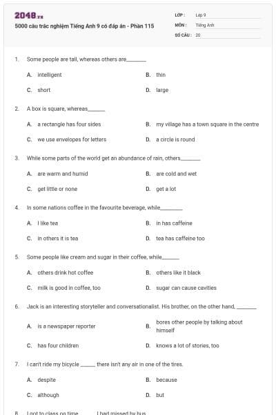 5000 câu trắc nghiệm Tiếng Anh 9 có đáp án - Phần 115