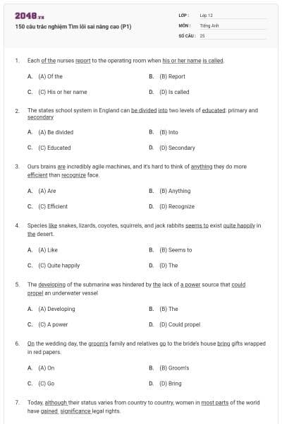 150 câu trắc nghiệm Tìm lỗi sai nâng cao (P1)