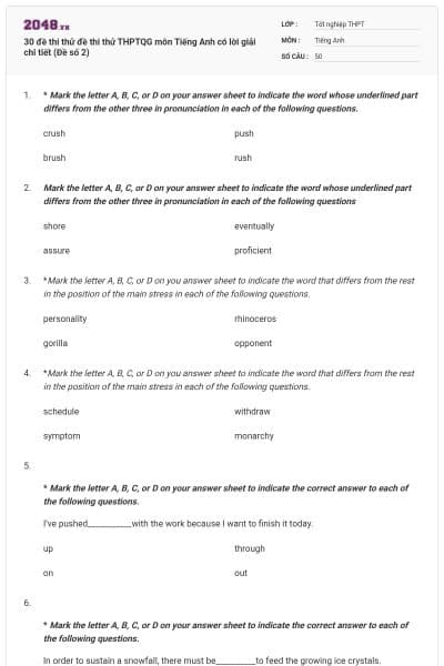 30 đề thi thử đề thi thử THPTQG môn Tiếng Anh có lời giải chi tiết (Đề số 2)