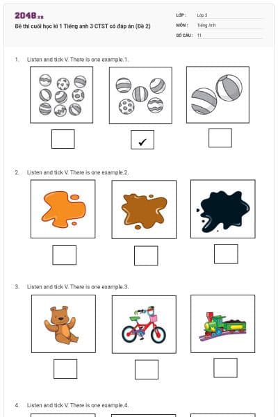 Đề thi cuối học kì 1 Tiếng anh 3 CTST có đáp án (Đề 2)