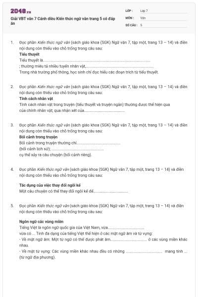 Giải VBT văn 7 Cánh diều Kiến thức ngữ văn trang 5 có đáp án