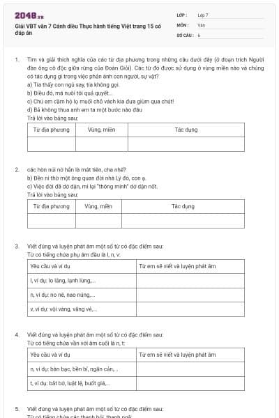 Giải VBT văn 7 Cánh diều Thực hành tiếng Việt trang 15 có đáp án