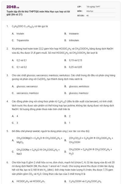 Tuyển tập đề thi thử THPTQG môn Hóa Học cực hay có lời giải (Đề số 21)