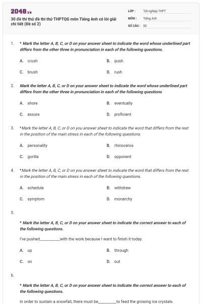 30 đề thi thử đề thi thử THPTQG môn Tiếng Anh có lời giải chi tiết (Đề số 2)