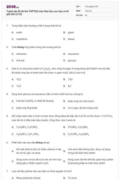 Tuyển tập đề thi thử THPTQG môn Hóa Học cực hay có lời giải (Đề số 22)
