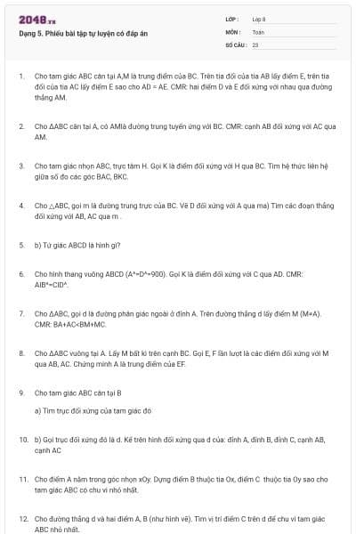 Dạng 5. Phiếu bài tập tự luyện có đáp án