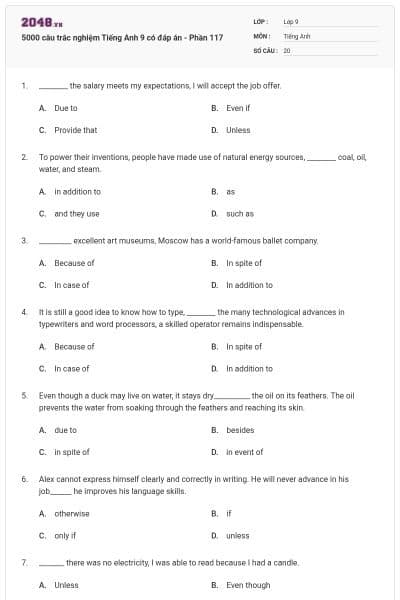 5000 câu trắc nghiệm Tiếng Anh 9 có đáp án - Phần 117