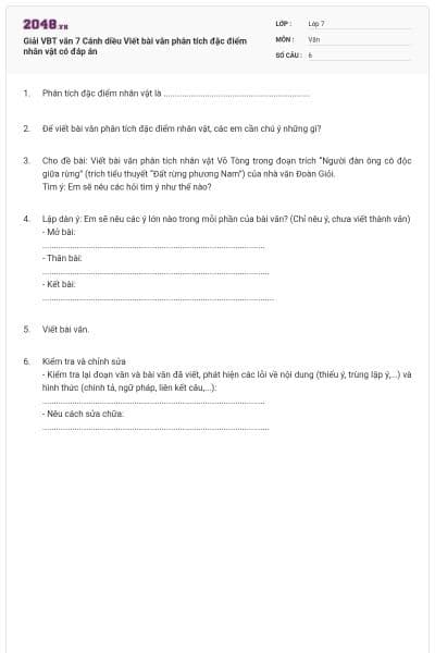 Giải VBT văn 7 Cánh diều Viết bài văn phân tích đặc điểm nhân vật có đáp án