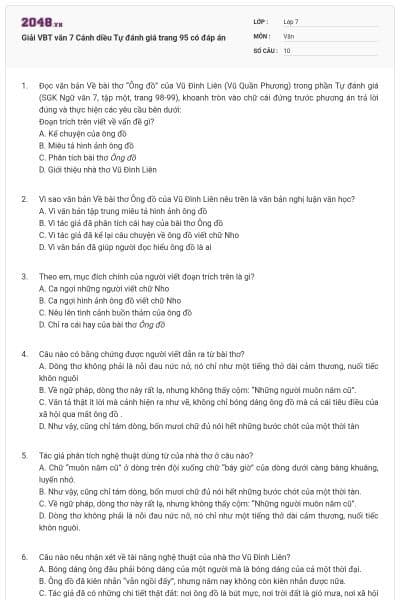 Giải VBT văn 7 Cánh diều Tự đánh giá trang 95 có đáp án