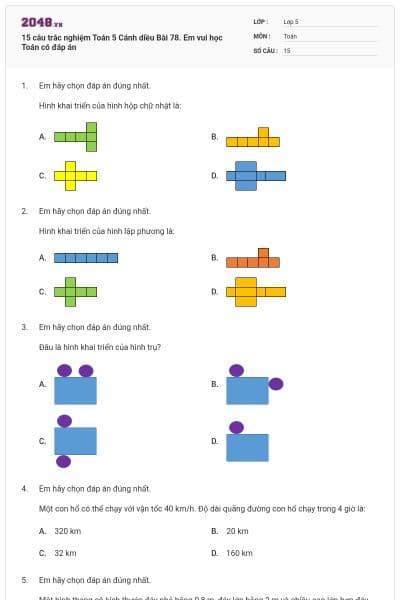 15 câu trắc nghiệm Toán 5 Cánh diều Bài 78. Em vui học Toán có đáp án