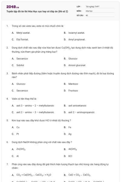 Tuyển tập đề ôn thi Hóa Học cực hay có đáp án (Đề số 2)