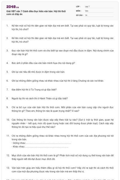 Giải VBT văn 7 Cánh diều Đọc hiểu văn bản: Hội thi thổi cơm có đáp án