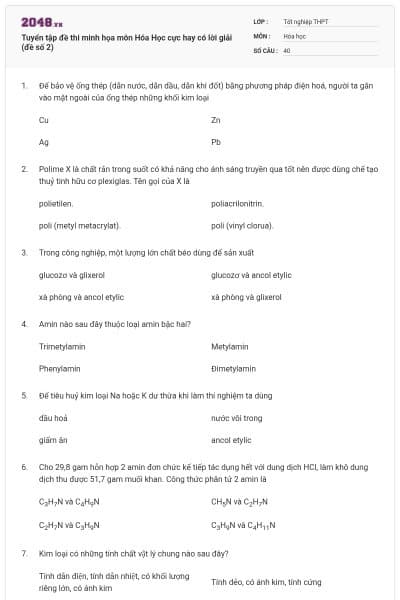 Tuyển tập đề thi minh họa môn Hóa Học cực hay có lời giải (đề số 2)