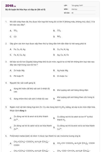 Bộ đề luyện thi Hóa Học có đáp án (Đề số 8)