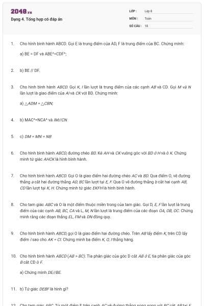 Dạng 4. Tổng hợp có đáp án