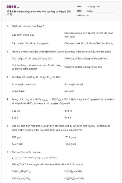 15 Bộ đề thi minh họa môn Hóa Học cực hay có lời giải (Đề số 4)