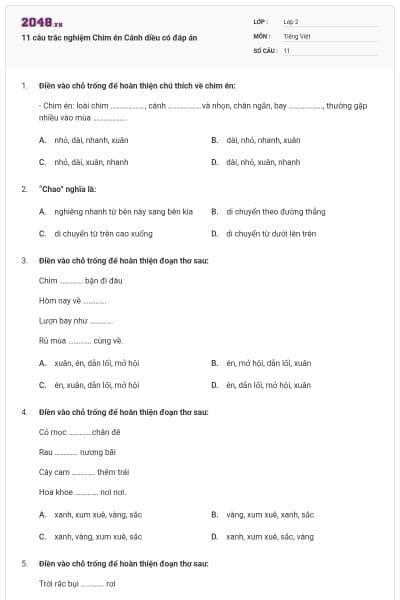 11 câu trắc nghiệm Chim én Cánh diều có đáp án