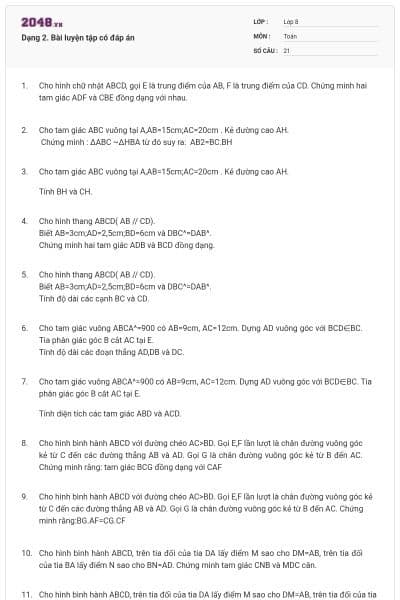 Dạng 2. Bài luyện tập có đáp án