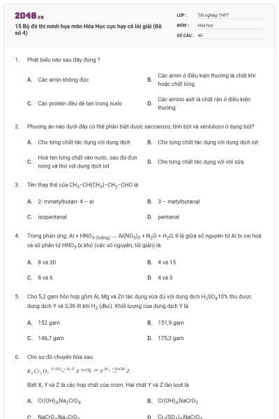 15 Bộ đề thi minh họa môn Hóa Học cực hay có lời giải (Đề số 4)