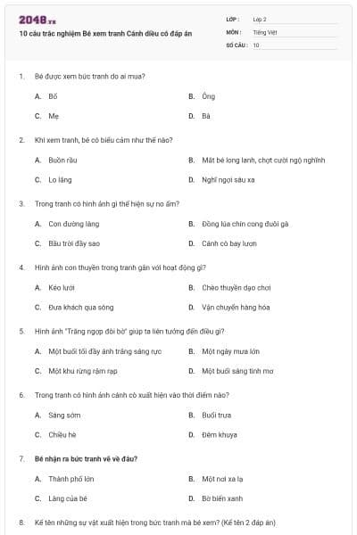 10 câu trắc nghiệm Bé xem tranh Cánh diều có đáp án