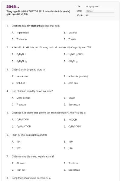 Tổng hợp đề thi thử THPTQG 2019 - chuẩn cấu trúc của bộ giáo dục (Đề số 13)