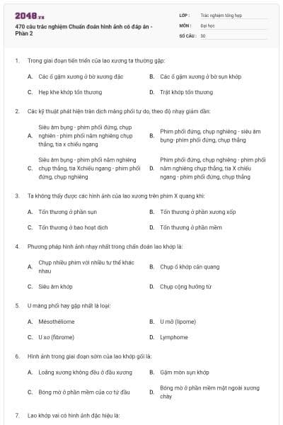 470 câu trắc nghiệm Chuẩn đoán hình ảnh có đáp án - Phần 2