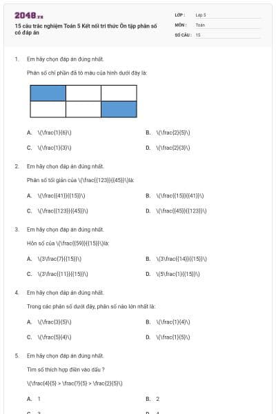 15 câu trắc nghiệm Toán 5 Kết nối tri thức Ôn tập phân số có đáp án
