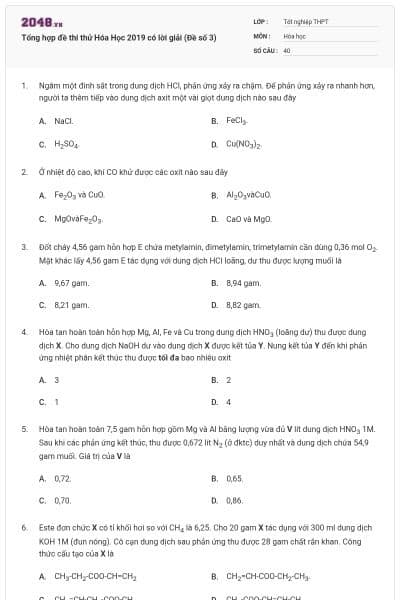 Tổng hợp đề thi thử Hóa Học 2019 có lời giải (Đề số 3)