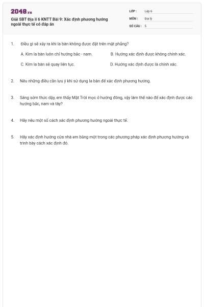 Giải SBT Địa lí 6 KNTT Bài 9: Xác định phương hướng ngoài thực tế có đáp án
