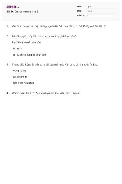 Bài 16: Ôn tập chương 1 và 2