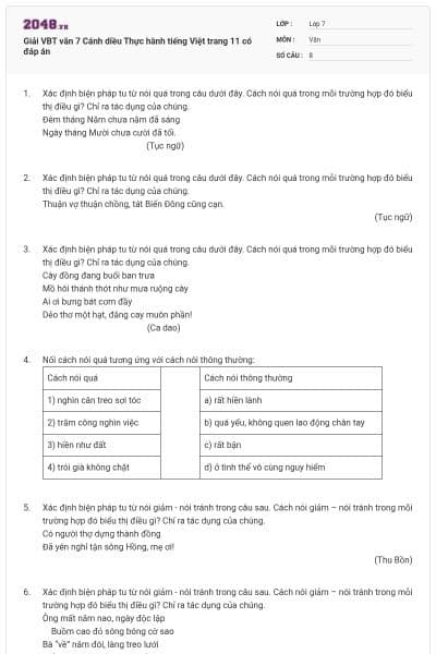 Giải VBT văn 7 Cánh diều Thực hành tiếng Việt trang 11 có đáp án