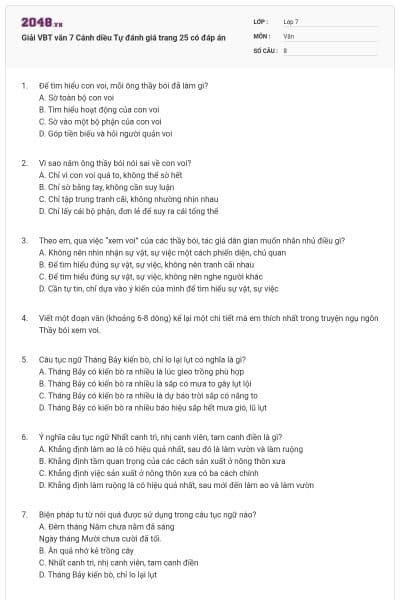 Giải VBT văn 7 Cánh diều Tự đánh giá trang 25 có đáp án