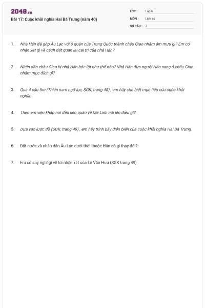 Bài 17: Cuộc khởi nghĩa Hai Bà Trưng (năm 40)