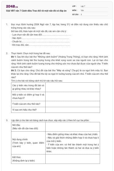 Giải VBT văn 7 Cánh diều Trao đổi về một vấn đề có đáp án