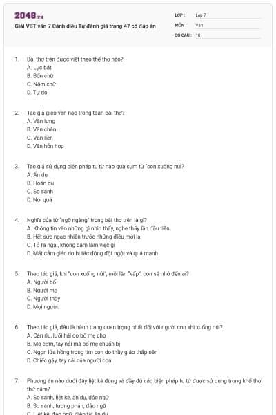 Giải VBT văn 7 Cánh diều Tự đánh giá trang 47 có đáp án