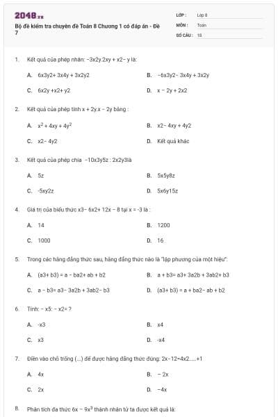 Bộ đề kiểm tra chuyên đề Toán 8 Chương 1 có đáp án - Đề 7