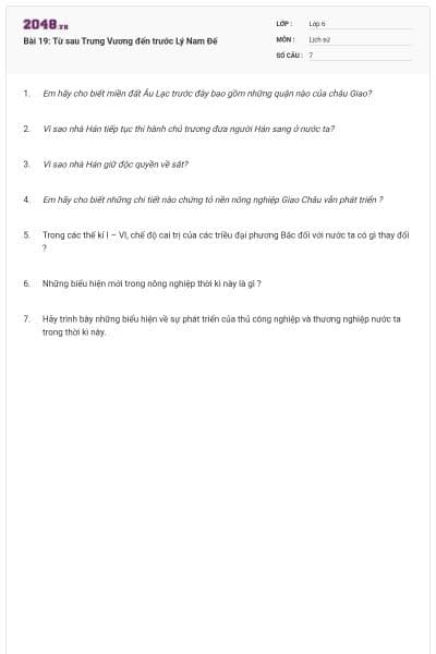 Bài 19: Từ sau Trưng Vương đến trước Lý Nam Đế