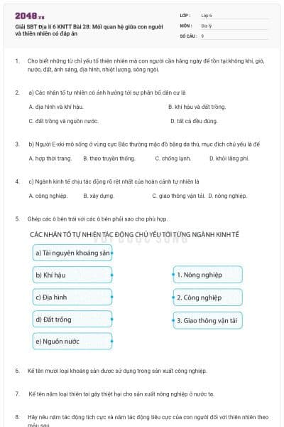 Giải SBT Địa lí 6 KNTT Bài 28: Mối quan hệ giữa con người và thiên nhiên có đáp án
