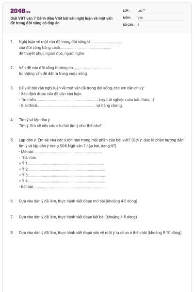 Giải VBT văn 7 Cánh diều Viết bài văn nghị luận về một vấn đề trong đời sống có đáp án