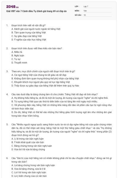 Giải VBT văn 7 Cánh diều Tự đánh giá trang 69 có đáp án