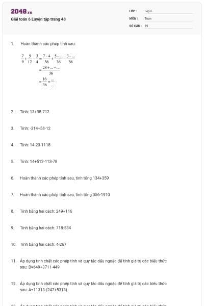 Giải toán 6 Luyện tập trang 48