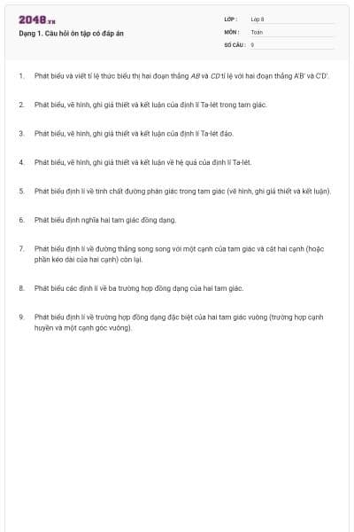 Dạng 1. Câu hỏi ôn tập có đáp án