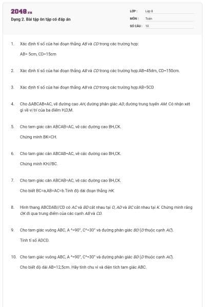 Dạng 2. Bài tập ôn tập có đáp án