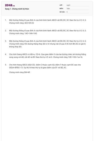 Dạng 1. Chứng minh hệ thức