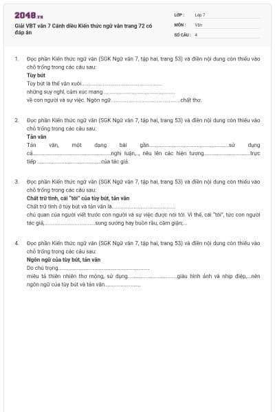 Giải VBT văn 7 Cánh diều Kiến thức ngữ văn trang 72 có đáp án