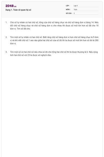 Dạng 1. Toán về quan hệ số