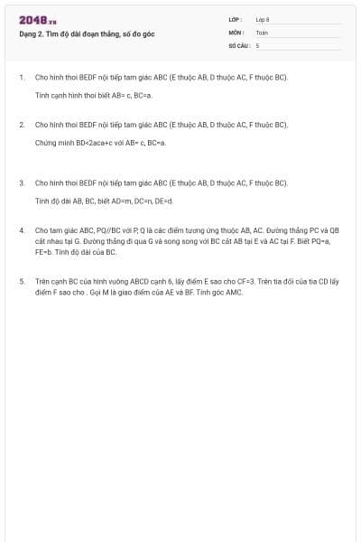 Dạng 2. Tìm độ dài đoạn thẳng, số đo góc