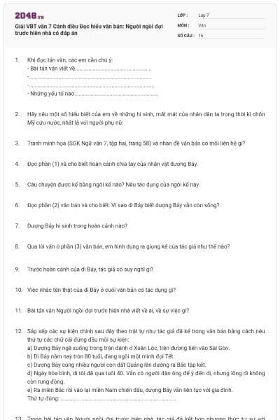 Giải VBT văn 7 Cánh diều Đọc hiểu văn bản: Người ngồi đợi trước hiên nhà có đáp án